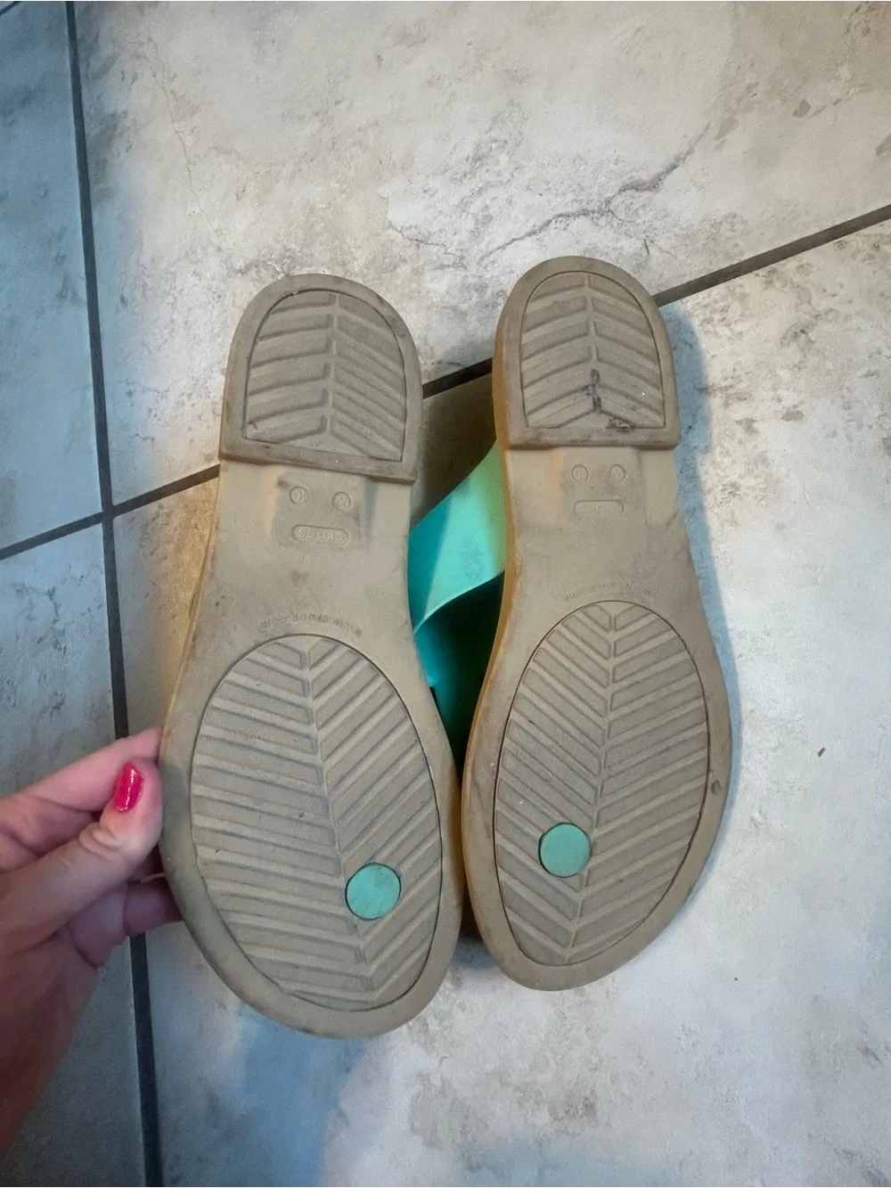 CROCS Women's teal Slide-Thong Sandals
